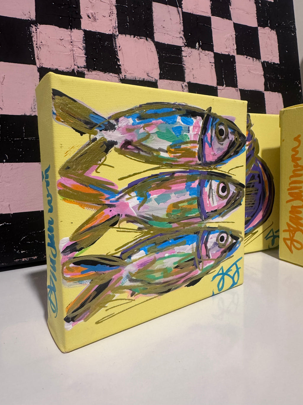 Coastal 3pc Mini Canvas Bundle – Hand-Painted Fish, Shell & Sailboat (6x6 Each)