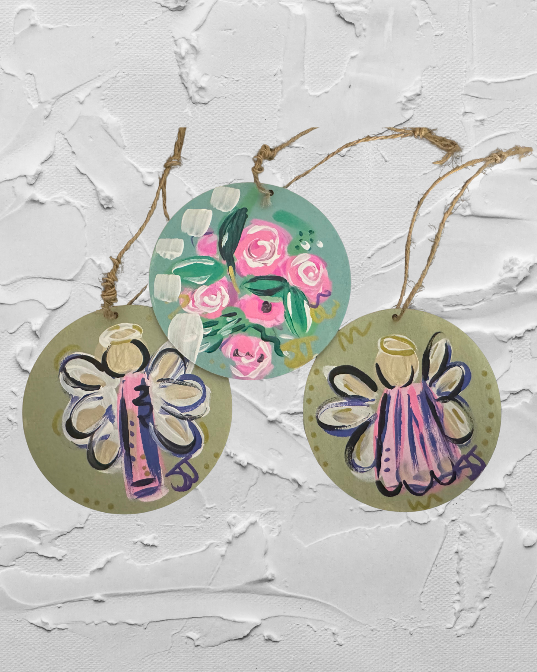 rose and angel ornament set of 3