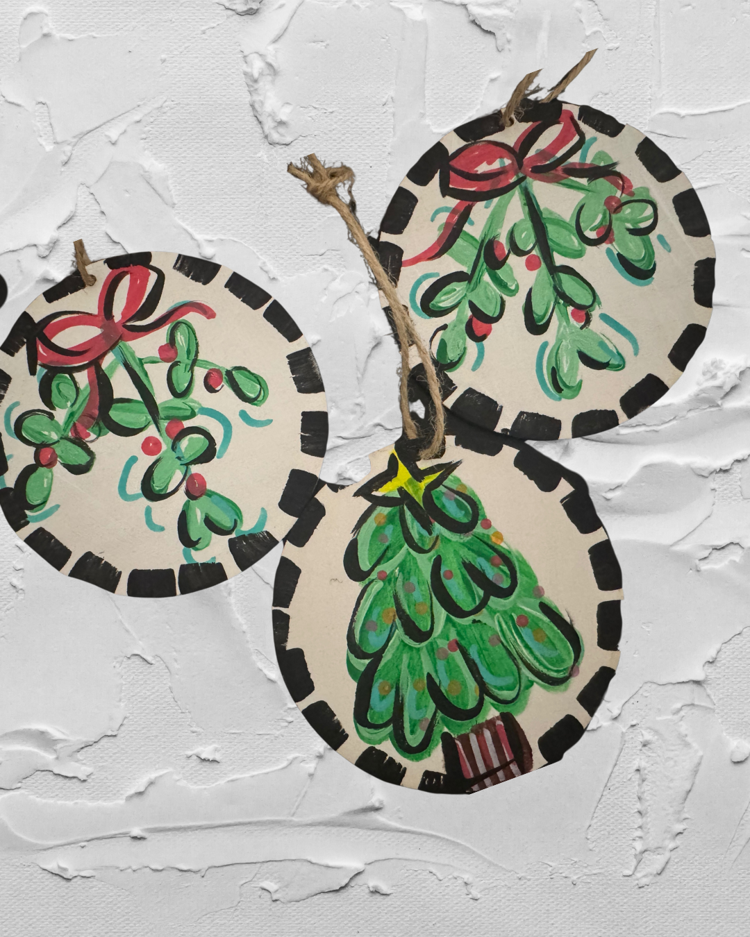 tree & holly ornament set of 3