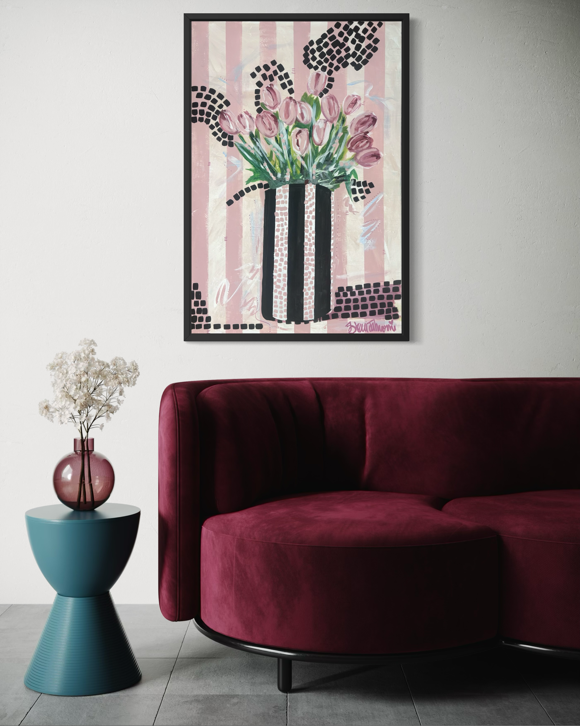 Original Textured Acrylic Tulip Painting on Canvas – 24x36 (Unframed)